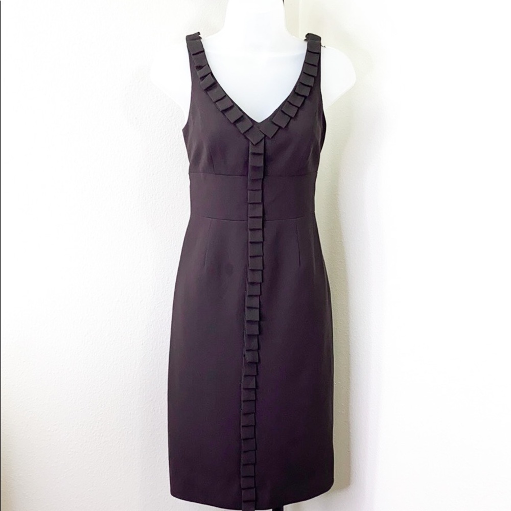 CARMEN MARC VALVO Chocolate Sheath Dress w/ Pleats
